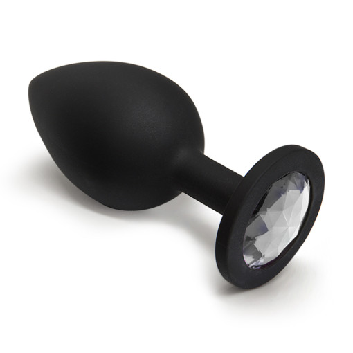 BQS - Sort Silikonbuttplug med Krystall - Klar - Small BQS - Sort Silikonbuttplug med Krystall - Klar - Small