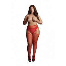 Le Desir - Suspender Pantyhose av netting og rhinestones - Rød - Queen Size - XL til 4XL