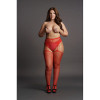 Le Desir - Suspender Pantyhose av netting og rhinestones - Rød - Queen Size - XL til 4XL slett