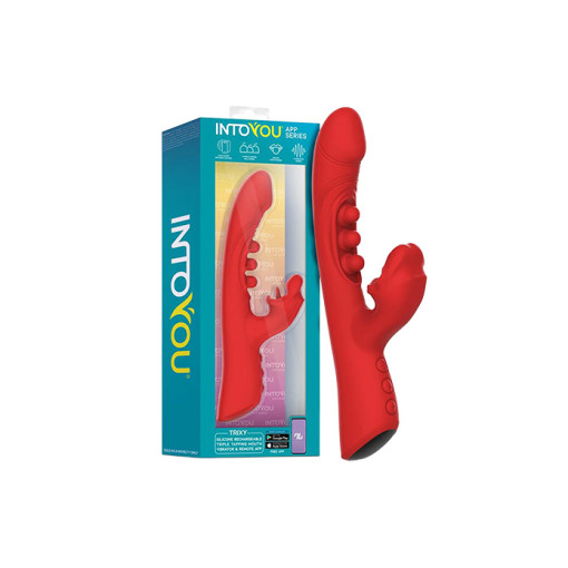 IY – Into You – Trixy - Triple Tapping Rabbitvibrator Med Munn Og APP – Rød