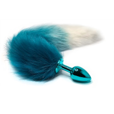 BQS - Buttplug med blå plugg og gradert blå og hvit hale 