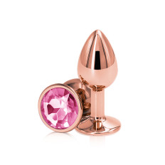 BQS - Buttplugg i rosegull metall med rosa krystall - Small