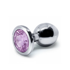 BQS - Buttplug i metall med Krystall - Lilla - Medium