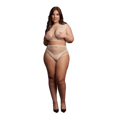 Le Desir - Key-Hole Fishnet Undertøysett - 2XL-4XL - Beige